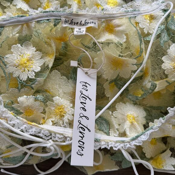 For Love & Lemons Rachel Mini Dress Floral Size Medium Yellow NWT - Picture 8 of 12